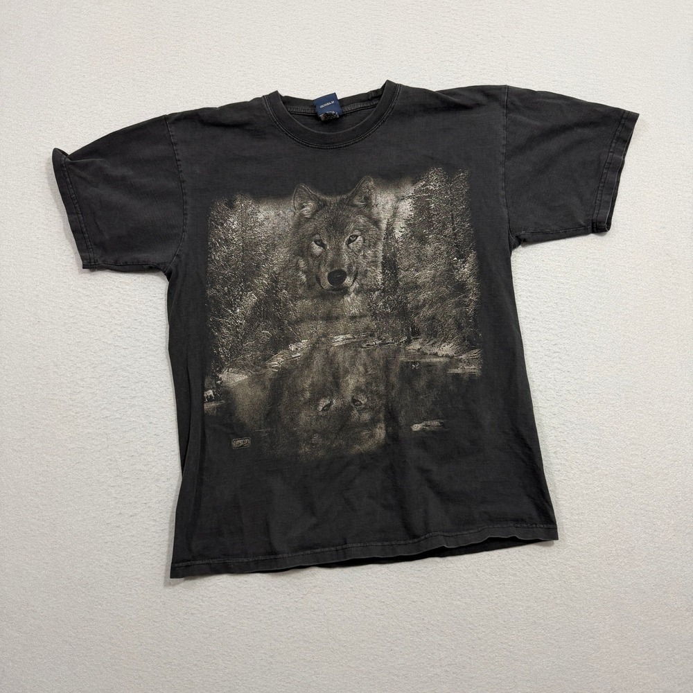 Vintage Wolf Reflection Graphic Nature Graphic Shirt Medium Black 90s Animals